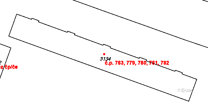 Lyžbice 779,780,781,782,783, Třinec na parcele st. 3134 v KÚ Lyžbice, Katastrální mapa