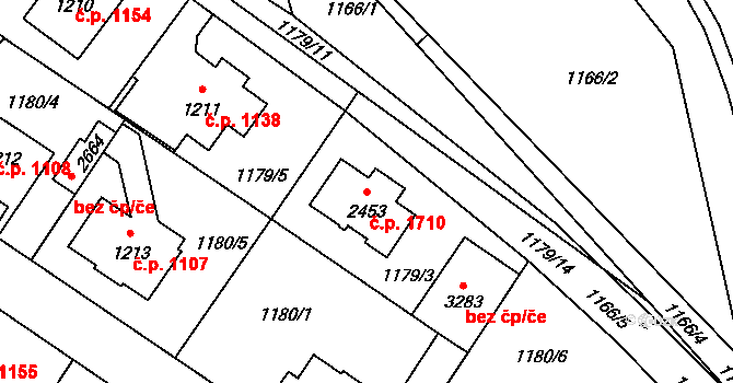 Říčany 1710 na parcele st. 2453 v KÚ Říčany u Prahy, Katastrální mapa