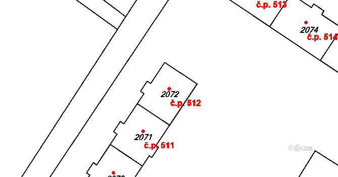 Hrušovany u Brna 512 na parcele st. 2072 v KÚ Hrušovany u Brna, Katastrální mapa