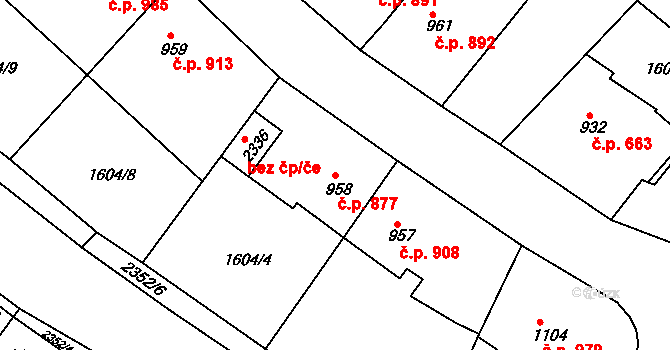 Tišnov 877 na parcele st. 958 v KÚ Tišnov, Katastrální mapa
