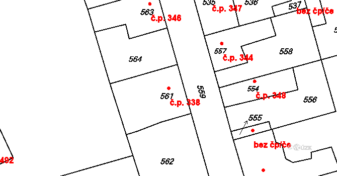 Hřebeč 338 na parcele st. 561 v KÚ Hřebeč, Katastrální mapa