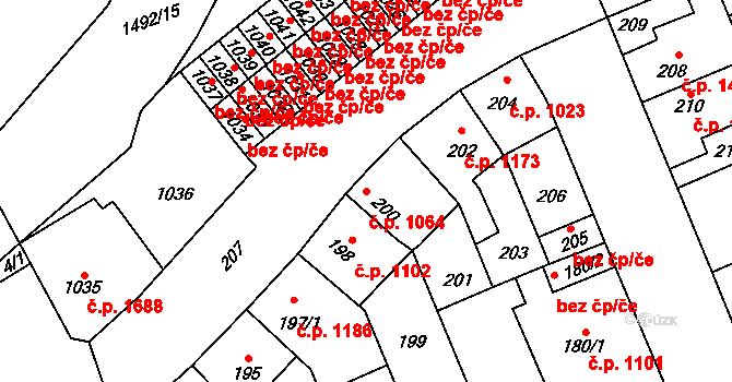Kročehlavy 1064, Kladno na parcele st. 200 v KÚ Kročehlavy, Katastrální mapa