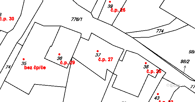 Kostelní Vydří 27 na parcele st. 37 v KÚ Kostelní Vydří, Katastrální mapa