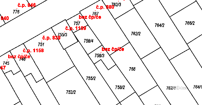 Svatobořice-Mistřín 147843057 na parcele st. 758/3 v KÚ Mistřín, Katastrální mapa