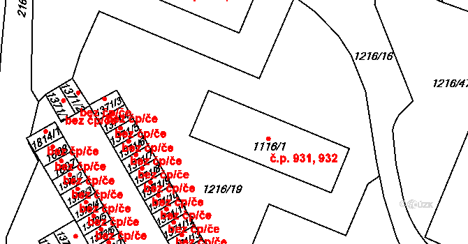 Úpice 931,932 na parcele st. 1116/1 v KÚ Úpice, Katastrální mapa