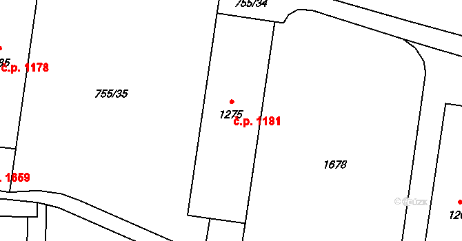 Blansko 1181 na parcele st. 1275 v KÚ Blansko, Katastrální mapa