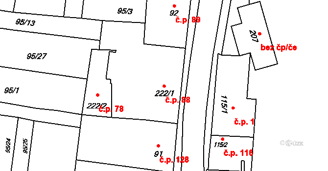Drahanovice 88 na parcele st. 222/1 v KÚ Drahanovice, Katastrální mapa