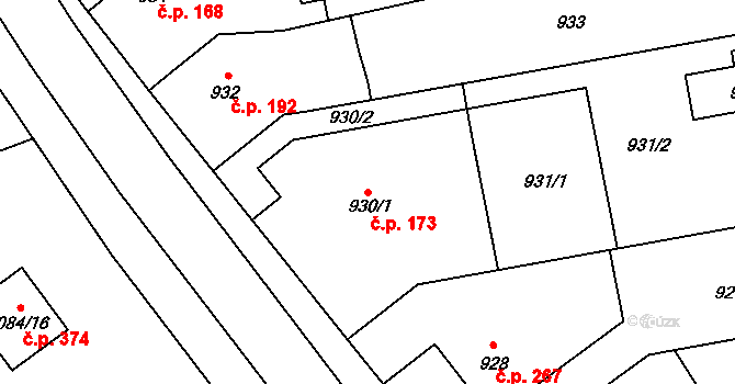 Samotišky 173 na parcele st. 930/1 v KÚ Samotíšky, Katastrální mapa
