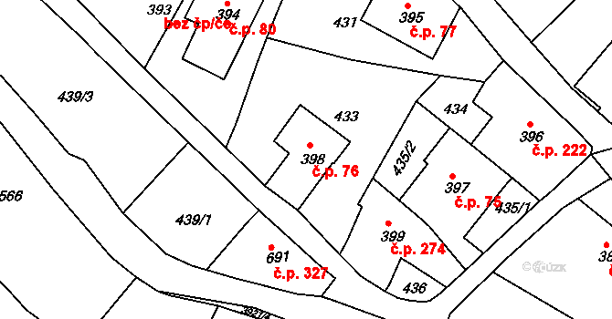 Cvikov II 76, Cvikov na parcele st. 398 v KÚ Cvikov, Katastrální mapa