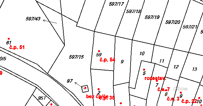 Přestavlky 54 na parcele st. 59 v KÚ Přestavlky u Roudnice nad Labem, Katastrální mapa