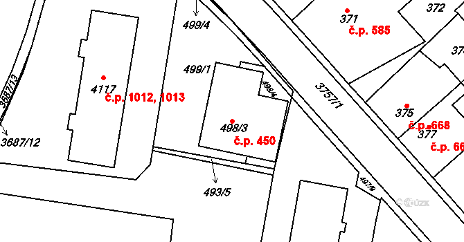 Žamberk 450 na parcele st. 498/3 v KÚ Žamberk, Katastrální mapa