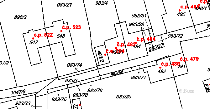 Bohosudov 354, Krupka na parcele st. 493/2 v KÚ Bohosudov, Katastrální mapa