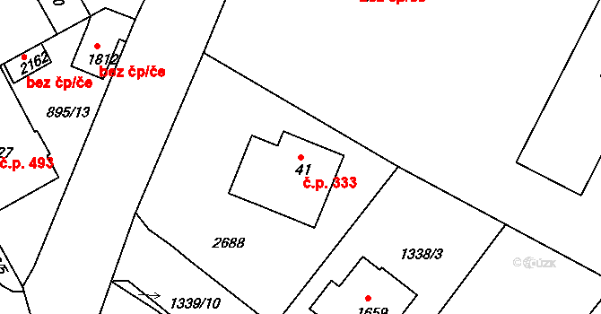 Pacov 333 na parcele st. 41 v KÚ Pacov, Katastrální mapa