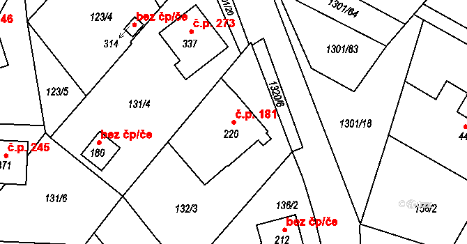 Vysoká nad Labem 181 na parcele st. 220 v KÚ Vysoká nad Labem, Katastrální mapa