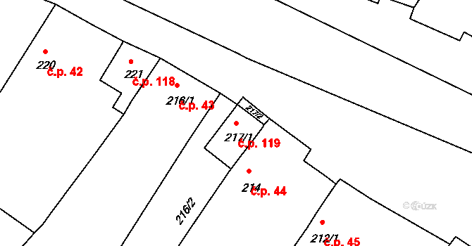 Droužkovice 119 na parcele st. 217/1 v KÚ Droužkovice, Katastrální mapa