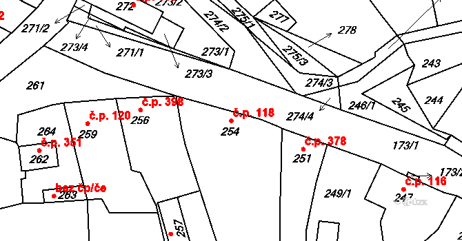 Hostomice 118 na parcele st. 254 v KÚ Hostomice pod Brdy, Katastrální mapa