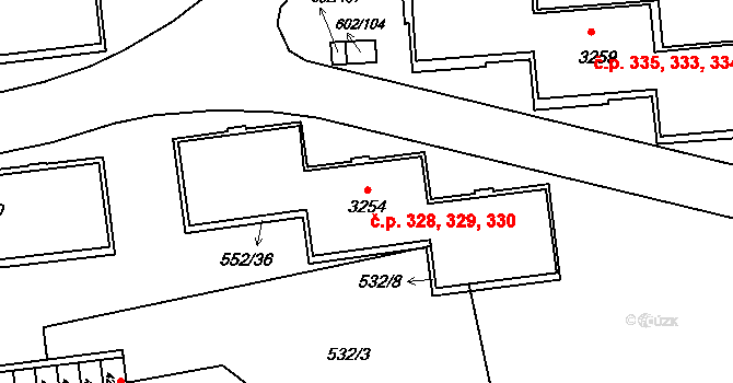 Dolní Předměstí 328,329,330, Trutnov na parcele st. 3254 v KÚ Trutnov, Katastrální mapa