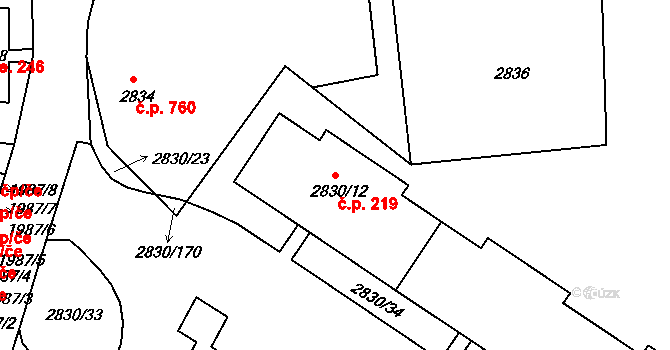 Rumburk 1 219, Rumburk na parcele st. 2830/12 v KÚ Rumburk, Katastrální mapa