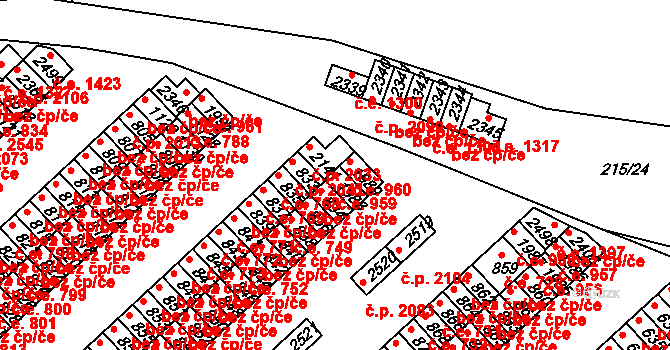 Sezimovo Ústí 959 na parcele st. 1988 v KÚ Sezimovo Ústí, Katastrální mapa
