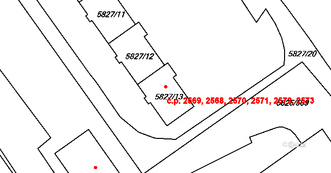 Česká Lípa 2568,2569,2570,2571, na parcele st. 5827/13 v KÚ Česká Lípa, Katastrální mapa