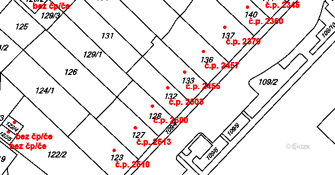 Chomutov 2503 na parcele st. 132 v KÚ Chomutov II, Katastrální mapa