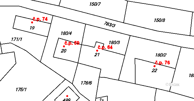 Dolní Chrastava 64, Chrastava na parcele st. 21 v KÚ Dolní Chrastava, Katastrální mapa