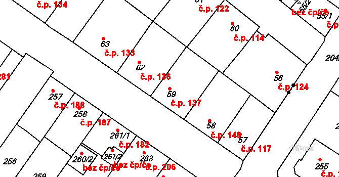 Újezdské Předměstí 137, Bílina na parcele st. 59 v KÚ Bílina-Újezd, Katastrální mapa
