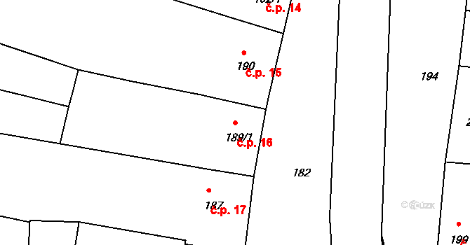 Opatovice 16 na parcele st. 189/1 v KÚ Opatovice u Rajhradu, Katastrální mapa