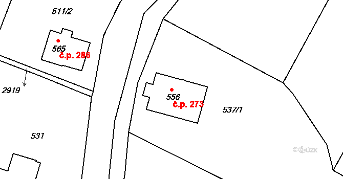 Rudník 273 na parcele st. 556 v KÚ Rudník, Katastrální mapa
