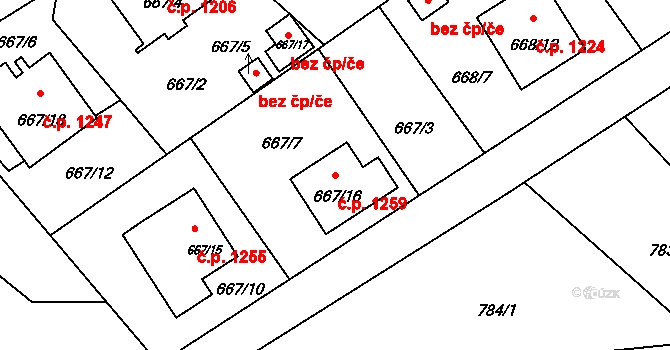 Ráj 1259, Karviná na parcele st. 667/16 v KÚ Ráj, Katastrální mapa