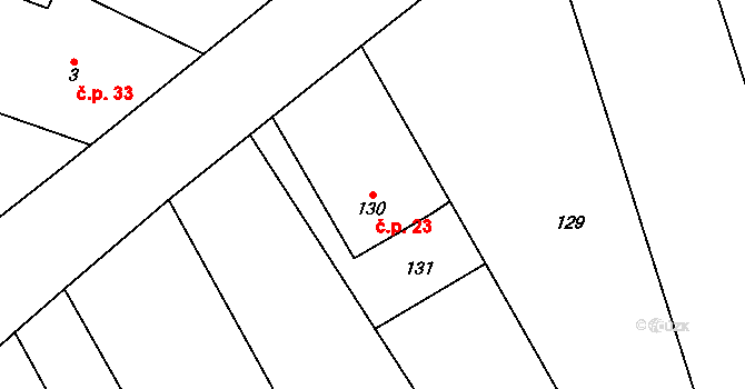 Nuzířov 23, Malhostovice na parcele st. 130 v KÚ Nuzířov, Katastrální mapa