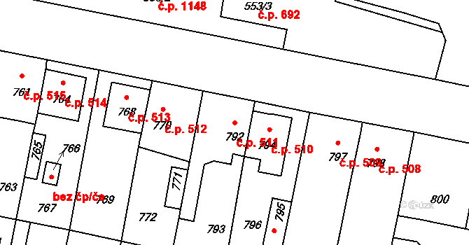 Pečky 511 na parcele st. 792 v KÚ Pečky, Katastrální mapa