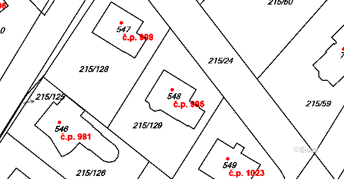 Rudná 995 na parcele st. 548 v KÚ Hořelice, Katastrální mapa