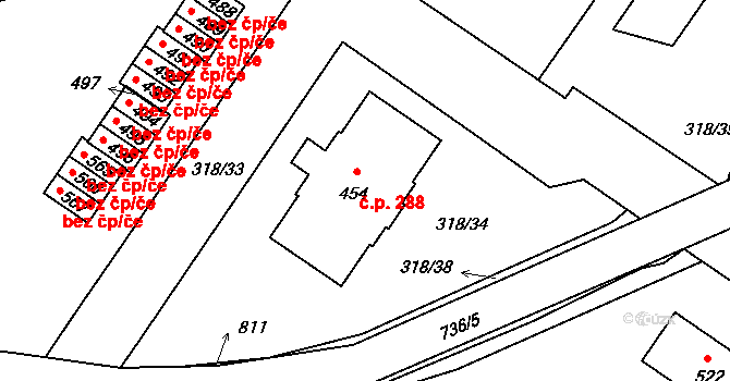 Dukovany 288 na parcele st. 454 v KÚ Dukovany, Katastrální mapa