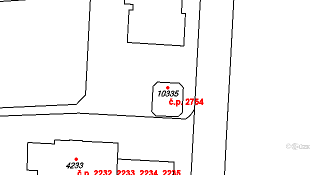 Zelené Předměstí 2754, Pardubice na parcele st. 10335 v KÚ Pardubice, Katastrální mapa