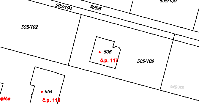 Myšlín 117, Mnichovice na parcele st. 506 v KÚ Myšlín, Katastrální mapa