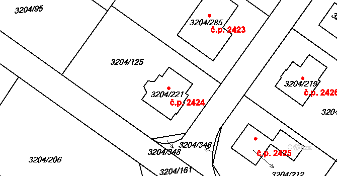 Roudnice nad Labem 2424 na parcele st. 3204/221 v KÚ Roudnice nad Labem, Katastrální mapa