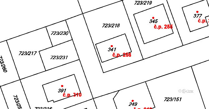 Drozdov 256 na parcele st. 341 v KÚ Drozdov v Čechách, Katastrální mapa