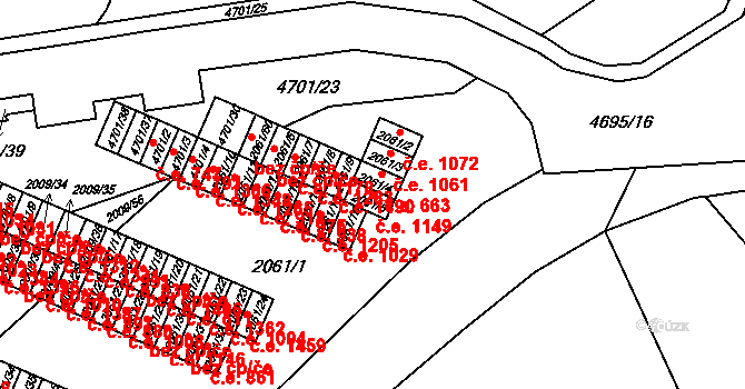 Chomutov 1149 na parcele st. 2061/5 v KÚ Chomutov I, Katastrální mapa