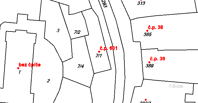 Šitbořice 601 na parcele st. 7/1 v KÚ Šitbořice, Katastrální mapa