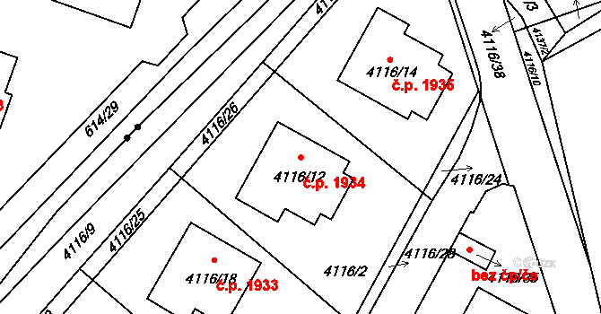 Předměstí 1934, Litoměřice na parcele st. 4116/12 v KÚ Litoměřice, Katastrální mapa