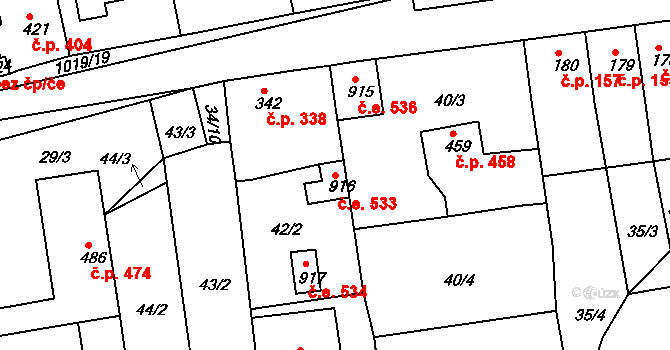 Bohosudov 533, Krupka na parcele st. 916 v KÚ Bohosudov, Katastrální mapa