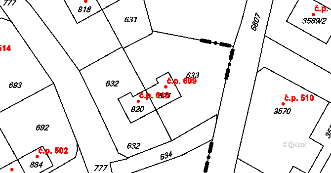 Heřmanice 609, Ostrava na parcele st. 821 v KÚ Heřmanice, Katastrální mapa