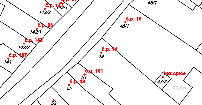 Jimramov 14 na parcele st. 49 v KÚ Jimramov, Katastrální mapa