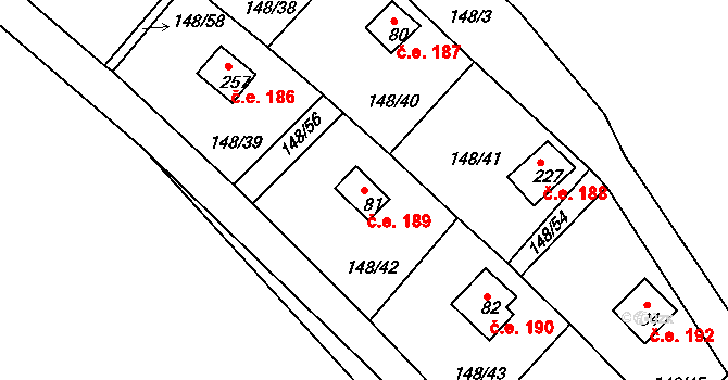 Mechová 189, Lipová na parcele st. 81 v KÚ Mechová, Katastrální mapa