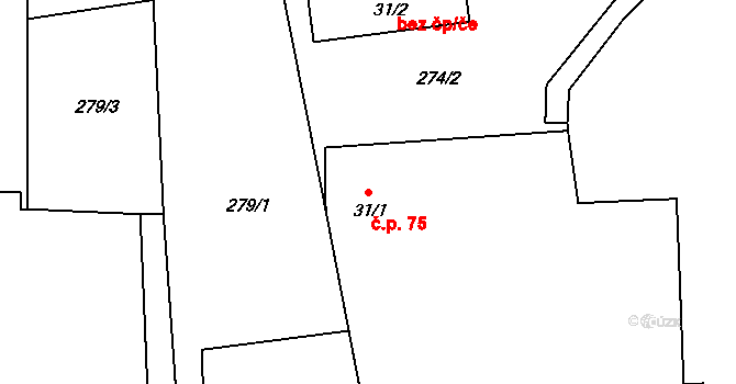 Jakartovice 75 na parcele st. 31/1 v KÚ Jakartovice, Katastrální mapa