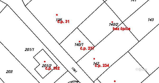 Kobeřice u Brna 237 na parcele st. 140/1 v KÚ Kobeřice u Brna, Katastrální mapa