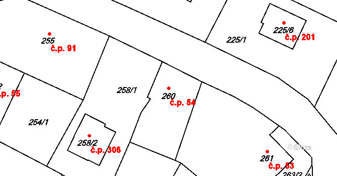 Bobrovníky 54, Hlučín na parcele st. 260 v KÚ Bobrovníky, Katastrální mapa