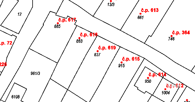 Polešovice 619 na parcele st. 837 v KÚ Polešovice, Katastrální mapa