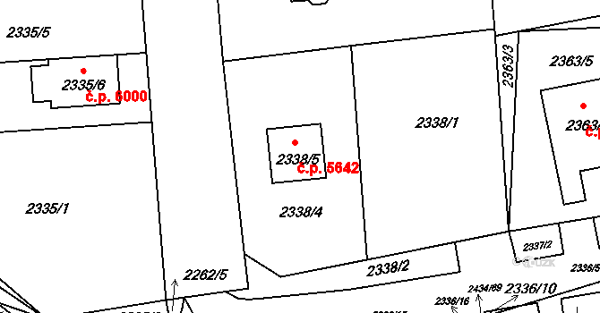 Chomutov 5642 na parcele st. 2338/5 v KÚ Chomutov II, Katastrální mapa